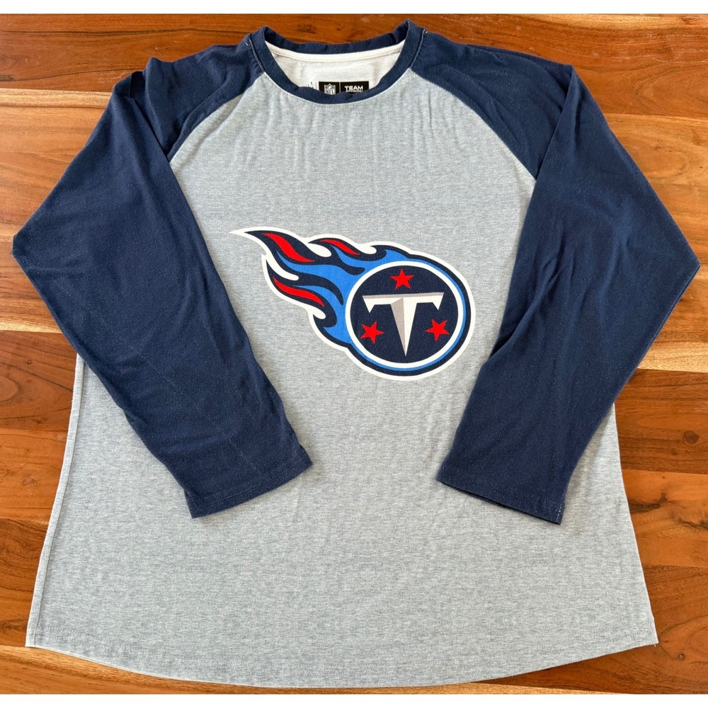 NFL Team Apparel Tennessee Titans Raglan Shirt Mens Large Gray Navy Blue Logo